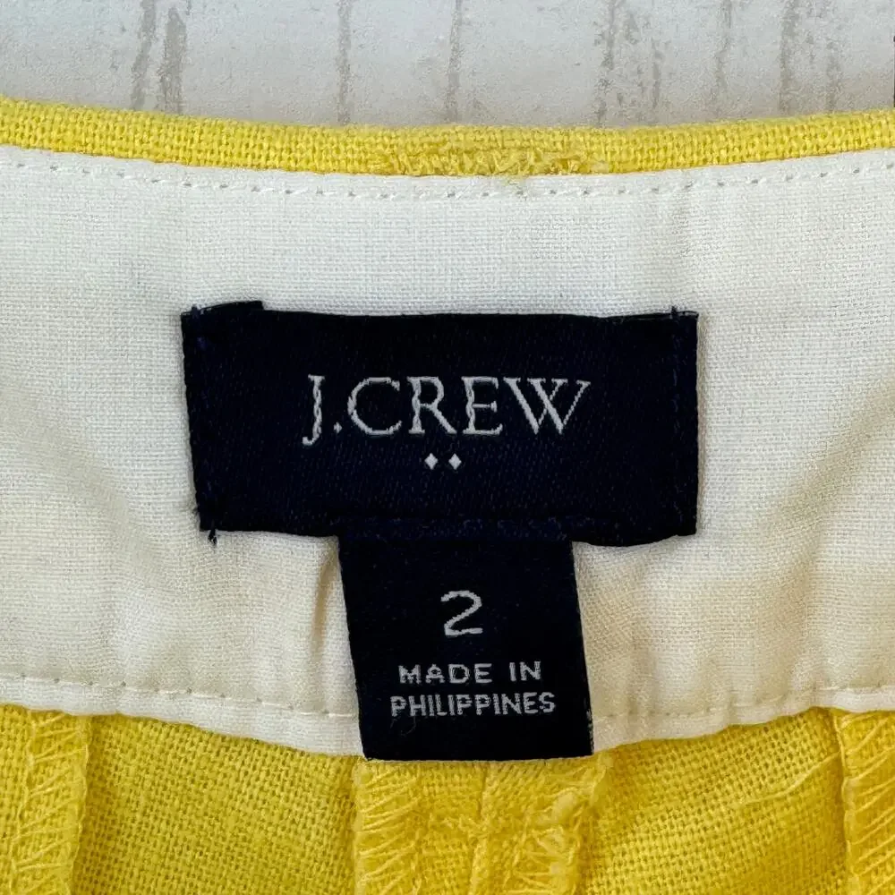 J. Crew Yellow Linen-Cotton Scalloped Hem 4” Shorts Size 2 Style L2142